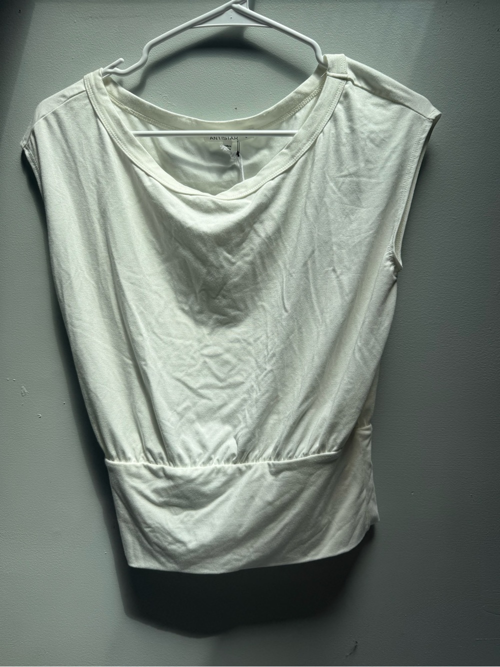 Sleeveless White Elastic-Waist Tank Top